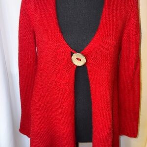 Red Women's Cardigan Sweater with Button Detail Medium Boho